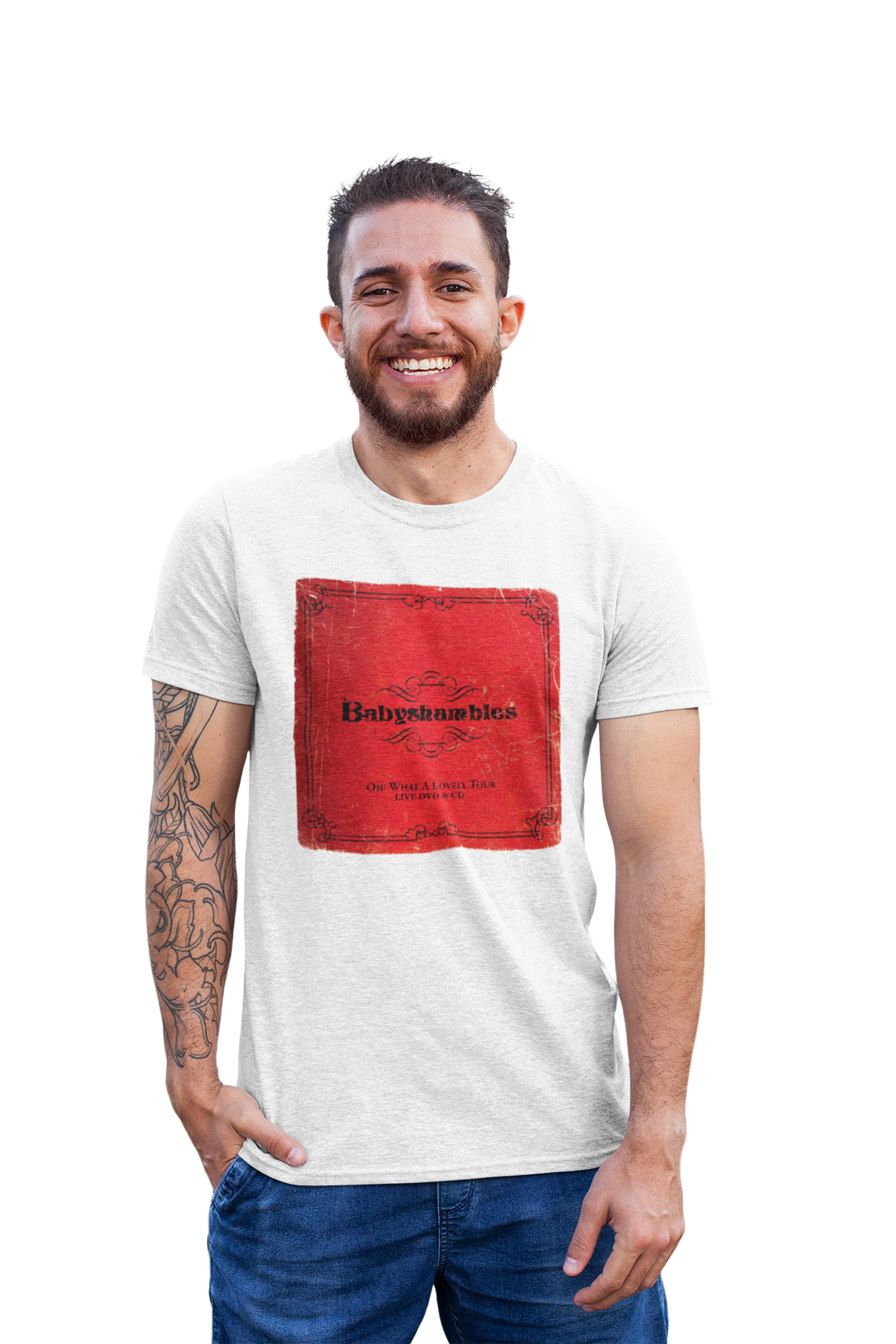 Babyshambles - Oh What a Lovely Tour Distressed Vintage T-shirt showing the cover of the CD / DVD Cover **We have a very limited supply of this t-shirt, and once sold out we are unable to get new stock as it has been discontinued**
Formed in spring 2004, just as the Libertines were beginning to fall apart, Babyshambles became the main vessel for Pete Doherty's poetic, chaotic rock genius. A true poet and once in a generation talent.