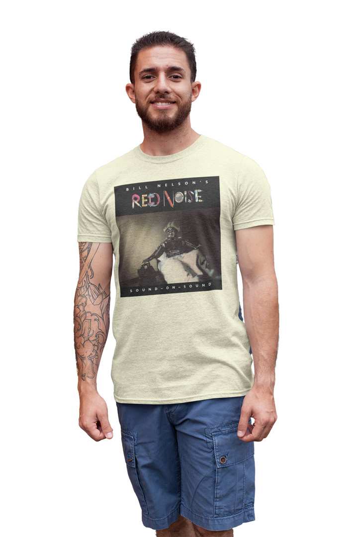 Bill Nelson's Red Noise Sound on Sound T-shirt  - Following the release of the album ‘Drastic Plastic’ ,Bill Nelson disbanded Be Bop Deluxe. Aware of the emergence of the so-called New Wave artists and out of a desire to continually evolve and progress as a musician, he announced the formation of a new band, Red Noise. 
Working with co-producer John Leckie, Bill recorded a new wave masterpiece, a record that would influence a new generation of musicians with its intelligent and punchy material.