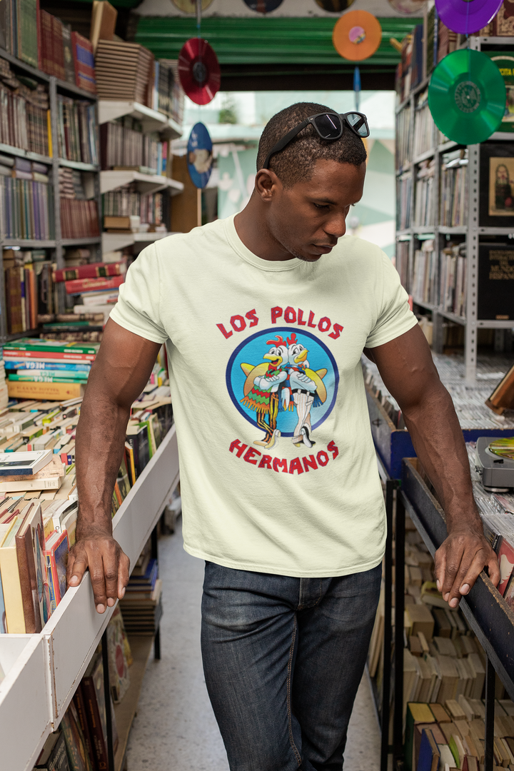 Show your love for the infamous drug empire duo Walter White and Jesse Pinkman with this Breaking Bad Los Pollos Hermanos tee! This shirt is the perfect gift for fans who know there was more than delicious chicken being cooked-up in Gus's restaurants.