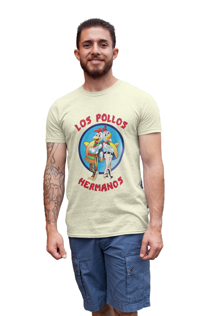 Show your love for the infamous drug empire duo Walter White and Jesse Pinkman with this Breaking Bad Los Pollos Hermanos tee! This shirt is the perfect gift for fans who know there was more than delicious chicken being cooked-up in Gus's restaurants.