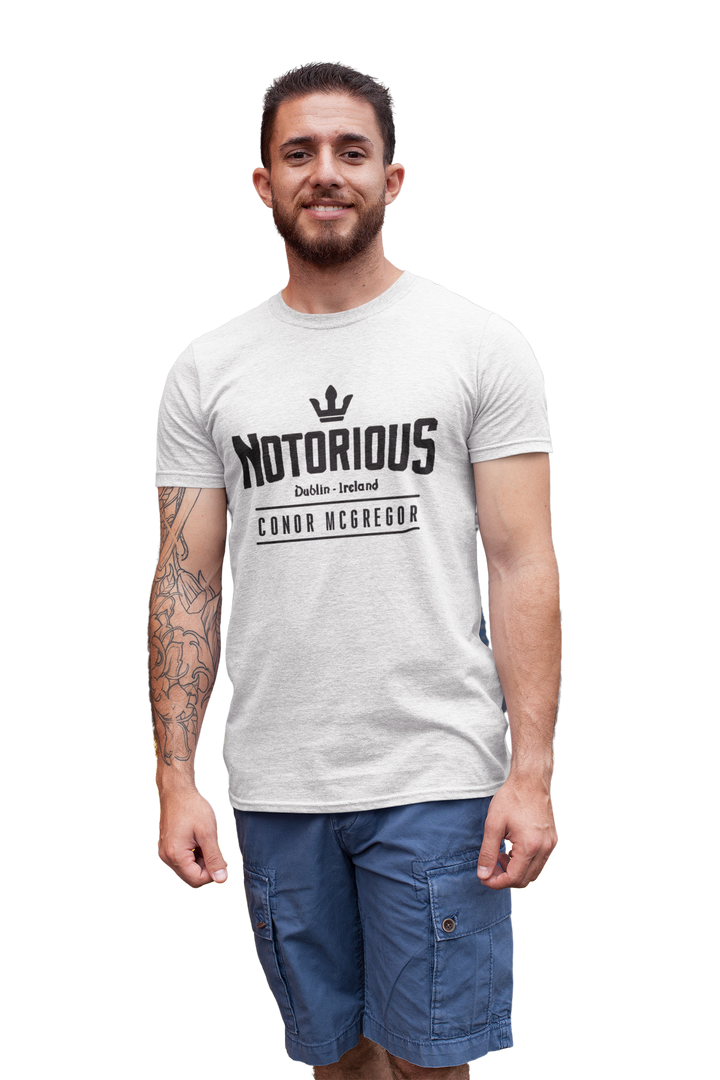Notorious Conor McGregor T Shirt - UFC Fight Night King Ireland Dublin MMA.
Show your support for Conor McGregor with this UFC T-shirt featuring The Notorious graphic. Perfect for fans of the UFC, this T-shirt is a must-have for any collection.