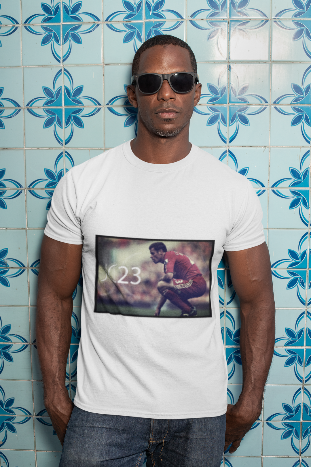 Jamie Carragher JC23 Liverpool Football Club inspired T-shirt with unique photo of Jamie on the pitch at Anfield with the KOP in the background.
