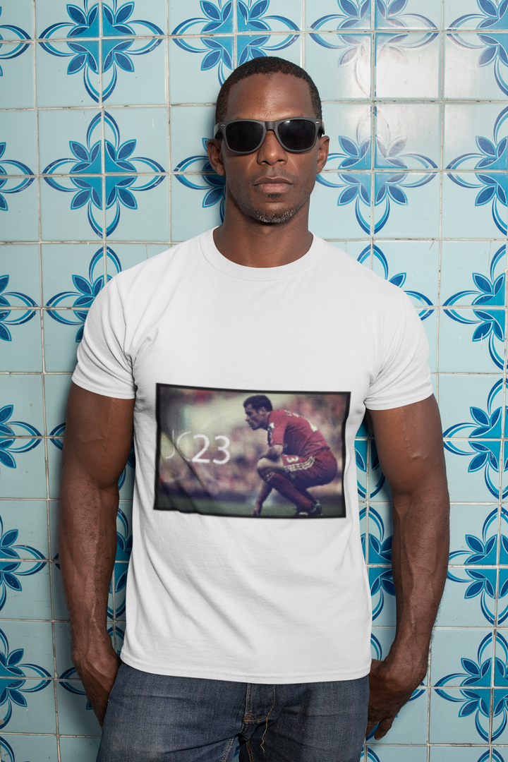 Jamie Carragher JC23 Liverpool Football Club inspired T-shirt with unique photo of Jamie on the pitch at Anfield with the KOP in the background.