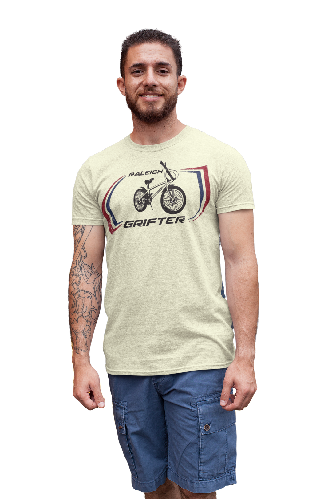 The Raleigh Grifter As worn by Marc Bolan of T. REX T-shirt
Get a piece of 70's vintage with this Raleigh Grifter t-shirt as worn by cool glam rock star Marc Bolan. The Raleigh Grifter was along with the Raleigh Chopper one of the iconic bikes of the 1970's.
