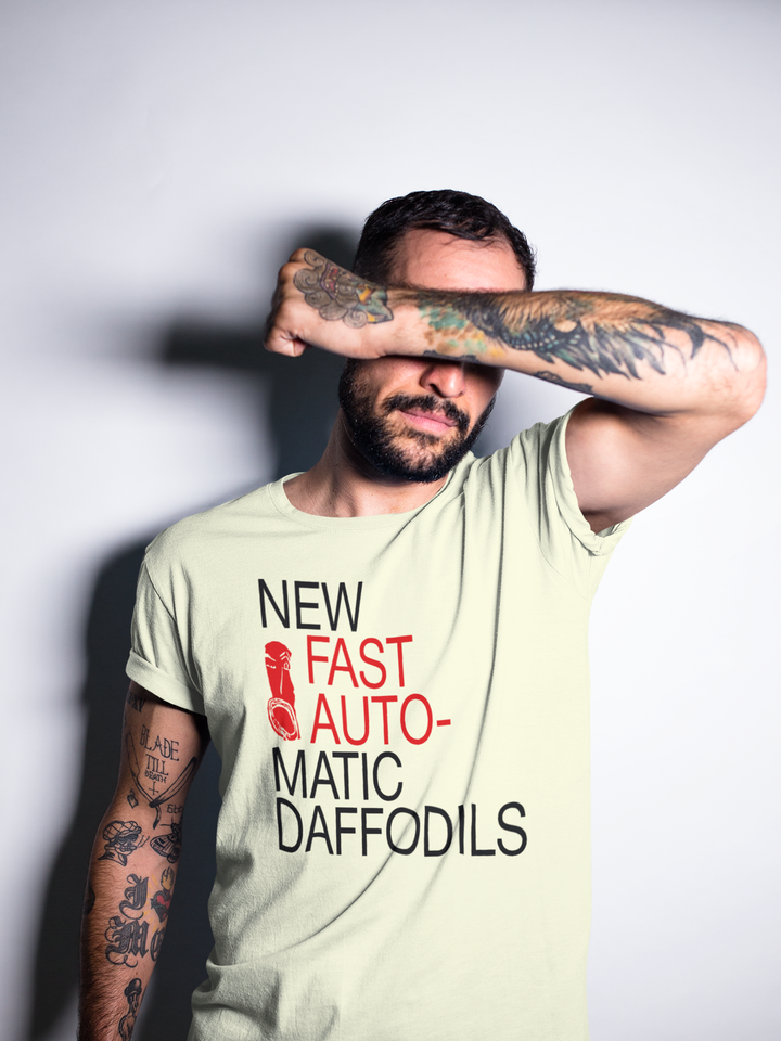 New Fast Automatic Daffodils New FADs T-shirt
New Fast Automatic Daffodils (a.k.a. "New FADs") were an indie rock group from Manchester, England, their early material combined danceable guitar licks with elements of post-punk, funk, dub and Krautrock. The band's songwriting evolved on their second album, "Body Exit Mind", showcasing a broader emotional range. They reached their creative peak on the third album, "Love It All", which marked the end of their journey as a group.