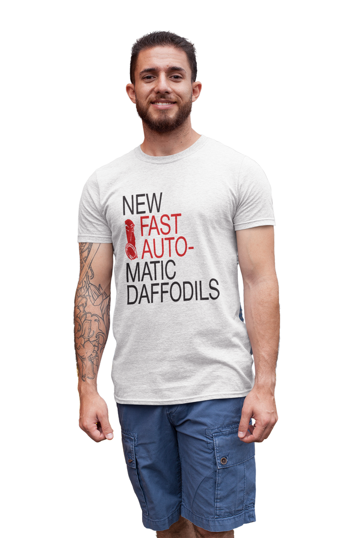 New Fast Automatic Daffodils New FADs T-shirt
New Fast Automatic Daffodils (a.k.a. "New FADs") were an indie rock group from Manchester, England, their early material combined danceable guitar licks with elements of post-punk, funk, dub and Krautrock. The band's songwriting evolved on their second album, "Body Exit Mind", showcasing a broader emotional range. They reached their creative peak on the third album, "Love It All", which marked the end of their journey as a group.