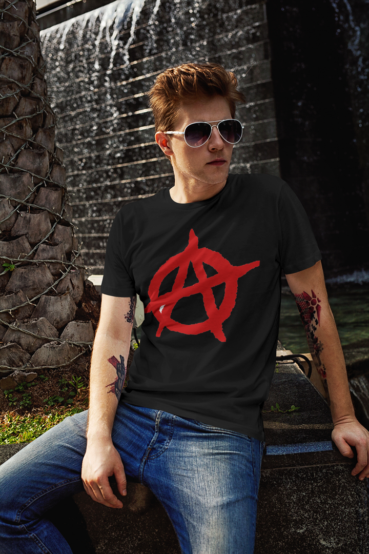 Red Graffiti Anarchy Symbol Anarchist Punk Rebellion Black T-shirt