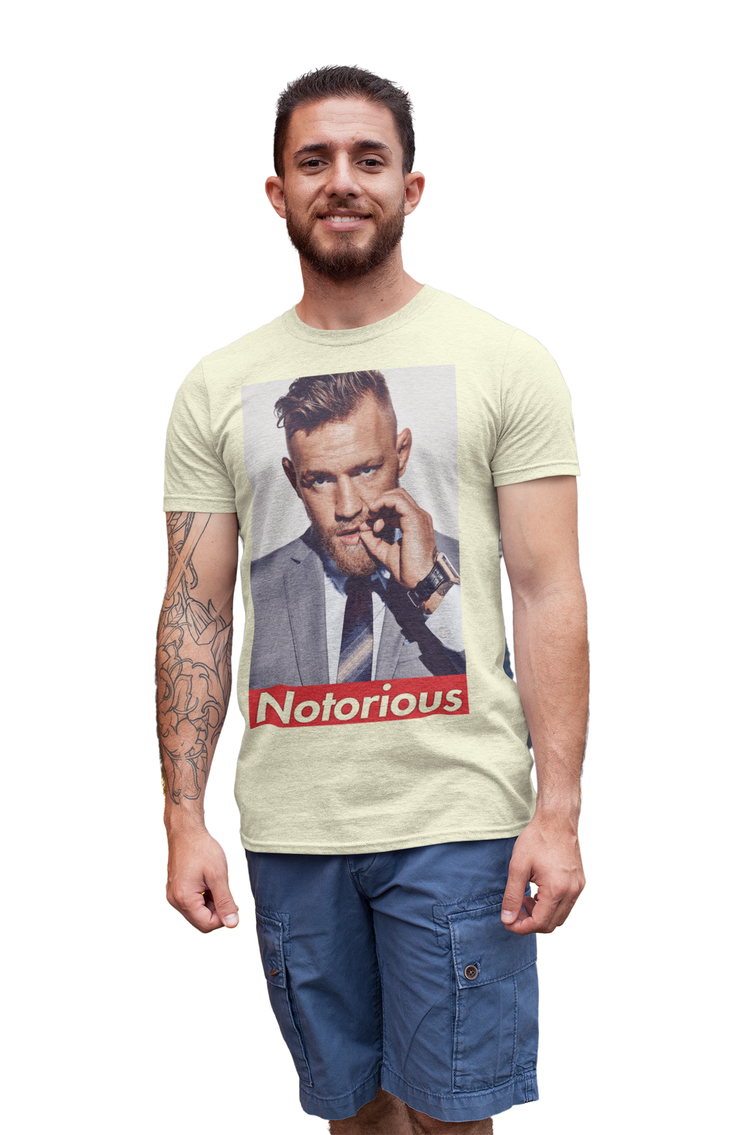 Show your support for Conor McGregor with this UFC T-shirt featuring The Notorious graphic. Perfect for fans of the UFC, this T-shirt is a must-have for any collection.