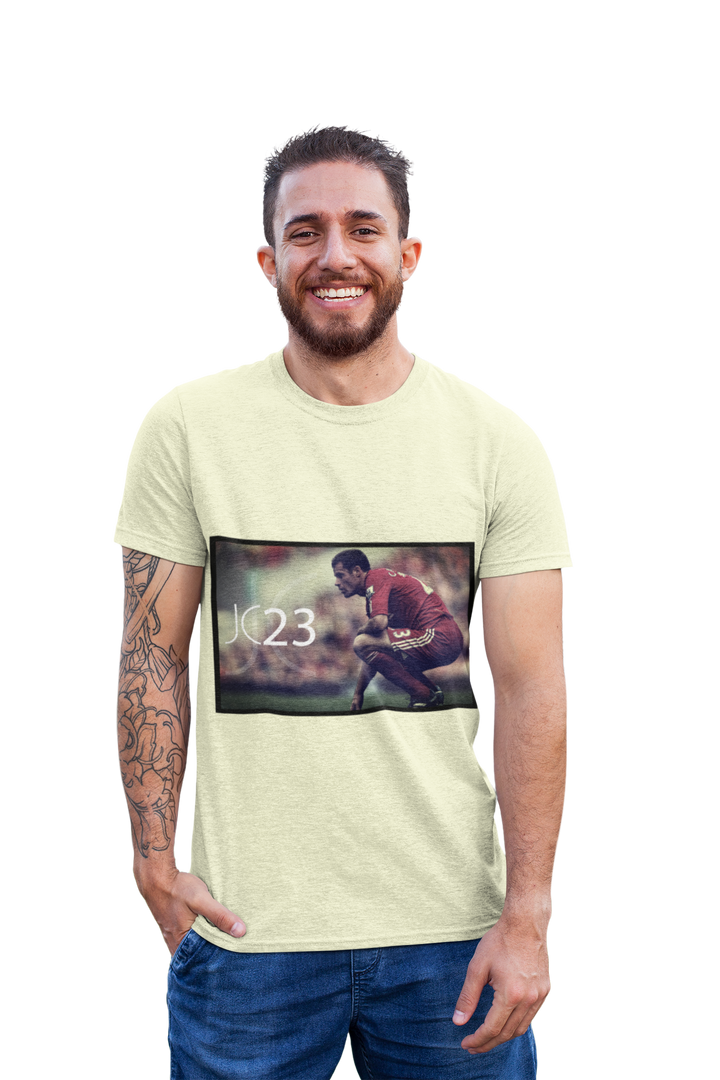 Jamie Carragher JC23 Liverpool Football Club inspired T-shirt with unique photo of Jamie on the pitch at Anfield with the KOP in the background.